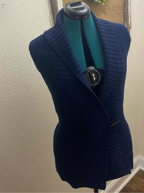 Chaps Denim Women’s Navy Blue Rib-Knit Cowl Neck Sleeveless Sweater Vest L
